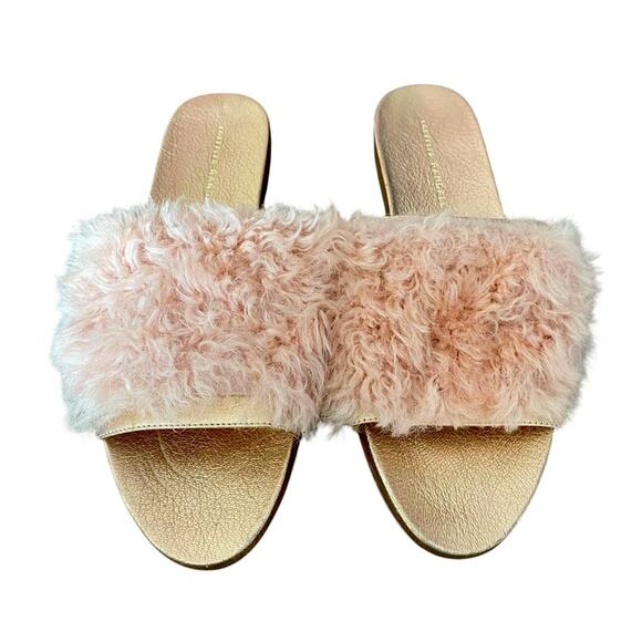Loeffler Randall Domino Shearling Sheep Fur Flat Slide Sandal Pink/Rose Gold 9.5 - Picture 3 of 9